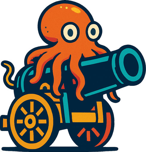 que un pulpo este sentado en un cañon.
In-Game asset.  2d.  High contrast.  No shadows