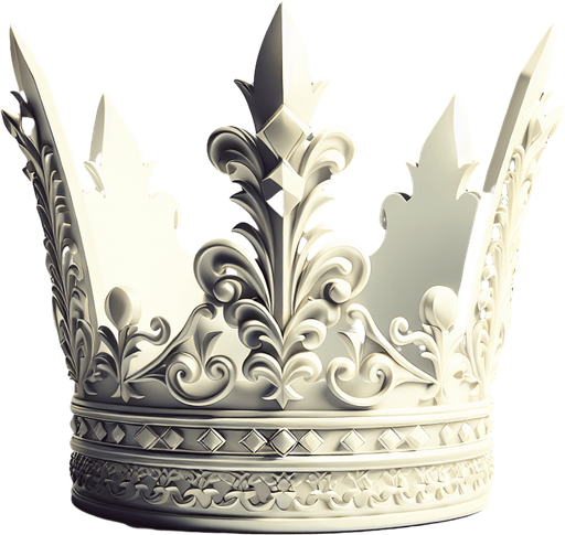 White crown.
Single Game Texture.  In-Game asset.  2d.  Blank background.  High contrast.  No shadows