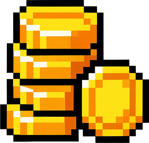 Gold money 2d pixelart.
In-Game asset.  2d.  High contrast.  No shadows