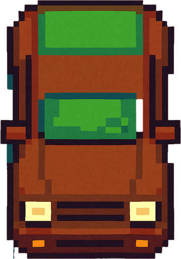 Draw 2d pixel car top view brown+green.
In-Game asset.  2d.  High contrast.  No shadows