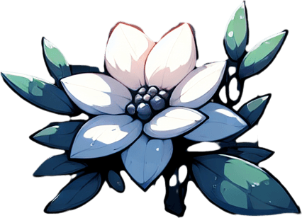 A sprite sheet of white flower petals..
Single Game Texture. In-Game asset. 2d. Blank background. High contrast. No shadows.