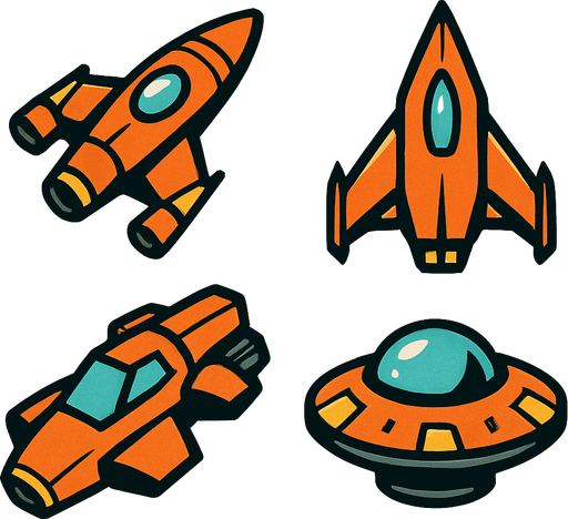 spaceships.
In-Game asset.  2d.  High contrast.  No shadows