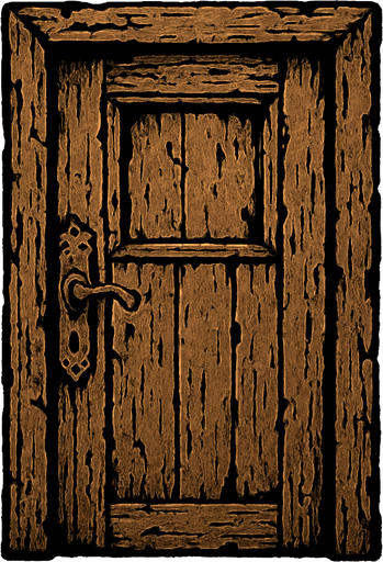 kapı ama eskimiş.
In-Game asset.  2d.  High contrast.  No shadows