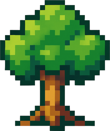 árbol echo de pixeles.
In-Game asset.  2d.  High contrast.  No shadows