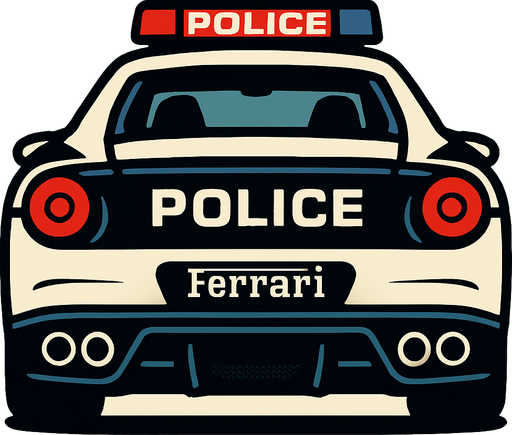 Arkası dönük polis arabası olan Ferrari.
In-Game asset.  2d.  High contrast.  No shadows