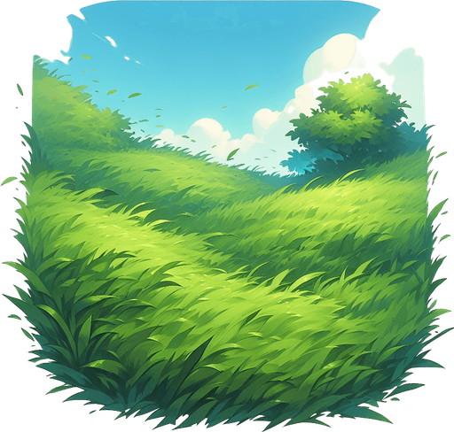 beautiful green field with a lot of grass and a bit of sky on top.
Single Game Texture. In-Game asset. 2d. Blank background. High contrast. No shadows.