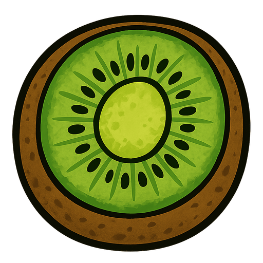 Kiwi fruit.
Single Game Texture.  In-Game asset.  2d.  Blank background.  High contrast.  No shadows