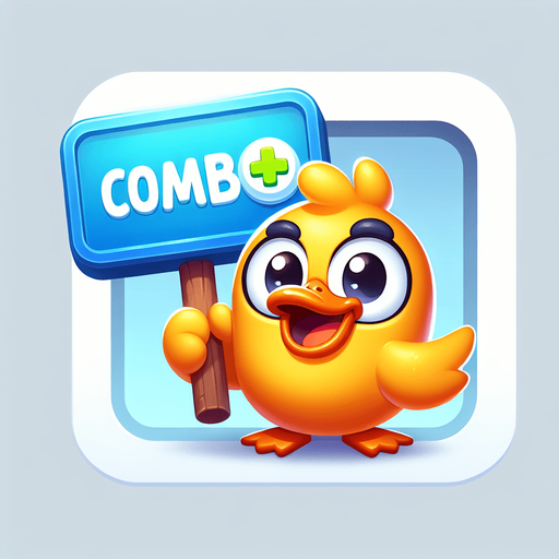 duck holding a sign written "combo".
Single Game Texture. In-Game asset. 2d. Blank background. High contrast. No shadows. duck holding a sign written "combo". Cartoon.