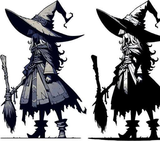 Witch
Single Game Texture. In-Game asset. 2d. Blank background. High contrast. No shadows.