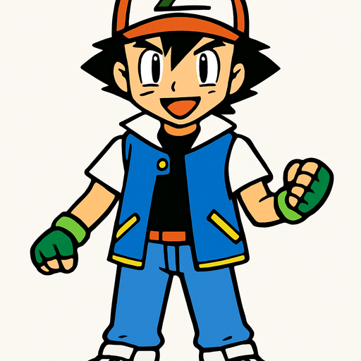 ash from pokemon.
In-Game asset.  2d.  High contrast.  No shadows