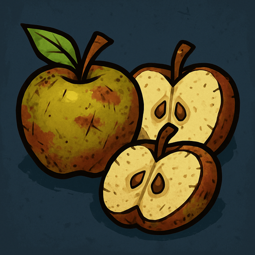 Fruit ninja eski elmalar.
In-Game asset.  2d.  High contrast.  No shadows