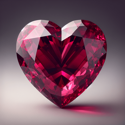 Large heart in precious ruby, very lightly decorated. Front view.