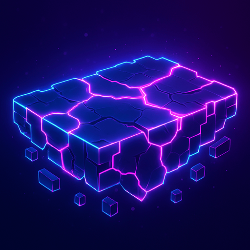 Neon cyberpunk glowing hologram flat platforming cracked crumbling