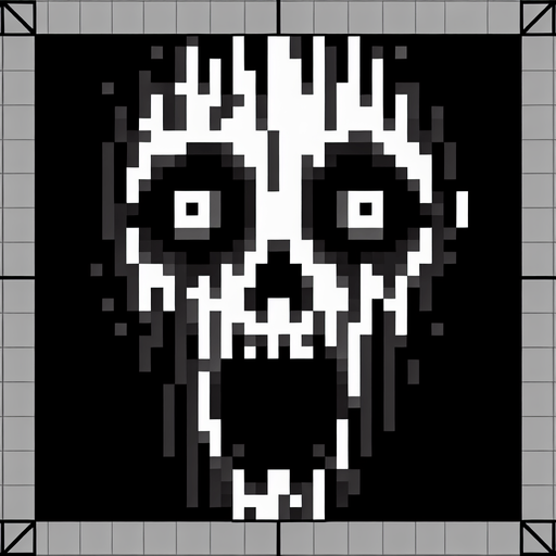 jumpscare face.
Single Game Texture. In-Game asset. 2d. Blank background. High contrast. No shadows.