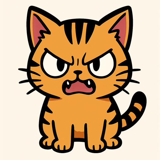 An angry but cute wild cat manga cartoon style.
In-Game asset.  2d.  High contrast.  No shadows