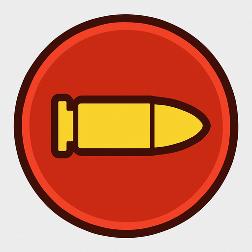Botón rojo con dibujo de bala en el interior.
In-Game asset.  2d.  High contrast.  No shadows