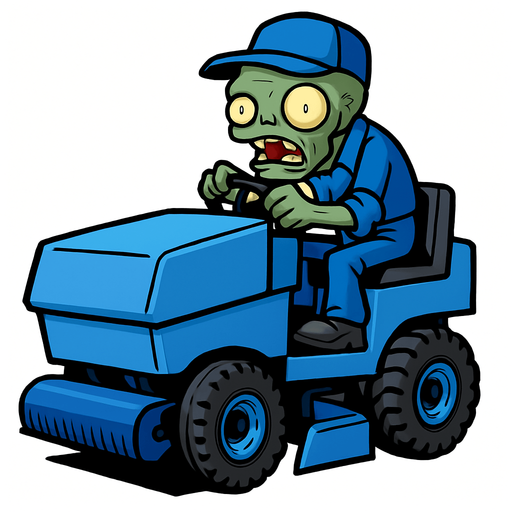 El Zomboni es un zombi de tamaño considerable, vestido con un uniforme de trabajador y conduciendo un vehículo grande y robusto. La máquina suele ser de color azul o similar, con un rodillo en la parte trasera que es lo que esparce el hielo. Su aspecto es bastante imponente, señalando que no es un zombi común..
In-Game asset.  2d.  High contrast.  No shadows