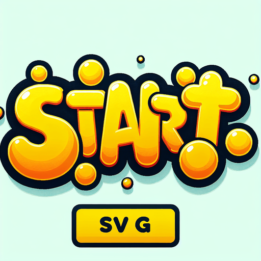 an SVG of the word 'Start'. word should be yellow and the font should look like its made out of bubbles. cartoon.
Single Game Texture.  In-Game asset.  2d.  Blank background.  High contrast.  No shadows