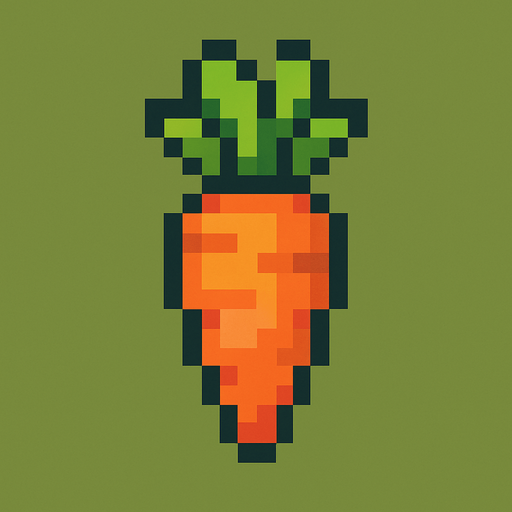 Carrot 2d pixilated topdown.
In-Game asset.  2d.  High contrast.  No shadows