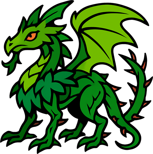 Dragon végétal.
In-Game asset.  2d.  High contrast.  No shadows