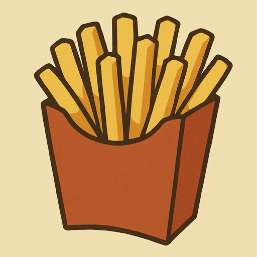 Hot chips or fries in professor Layton game style artwork.
In-Game asset.  2d.  High contrast.  No shadows