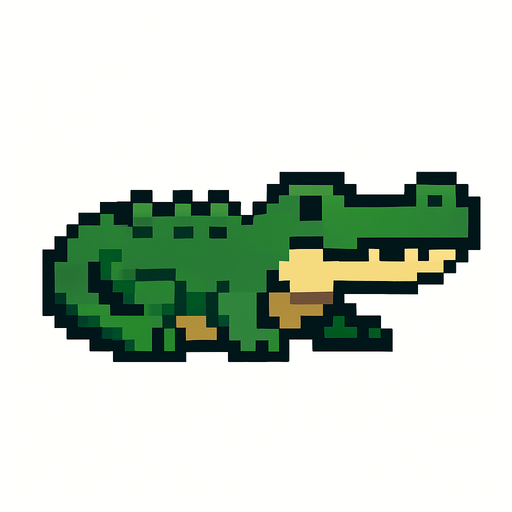Crocodile pixel.
In-Game asset.  2d.  High contrast.  No shadows
