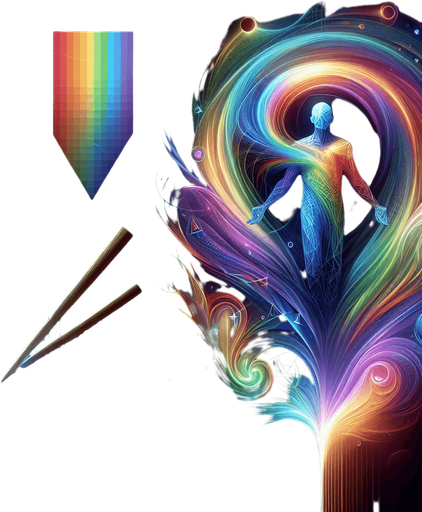 A classic prism shape refracting a beam of white light into a rainbow spectrum. Could also be a figure surrounded by a swirling aura containing all the skill colors..
Single Game Texture.  In-Game asset.  2d.  Blank background.  High contrast.  No shadows