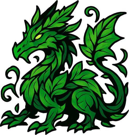Dragon végétal.
In-Game asset.  2d.  High contrast.  No shadows