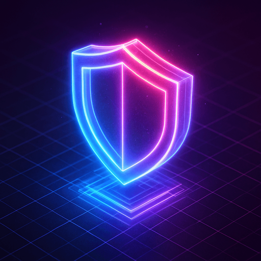 down Isometric neon cyberpunk shield symbol hologram glow 3d