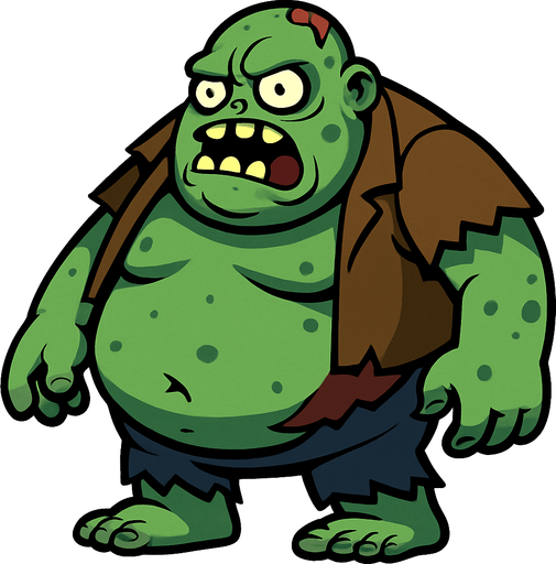 boss zombie şişko.
In-Game asset.  2d.  High contrast.  No shadows