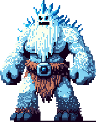 A terrible frost giant enemy sprite. Pixelart. Front view. Single Game Texture. In-Game asset. 2d. Blank background. High contrast. No shadows.