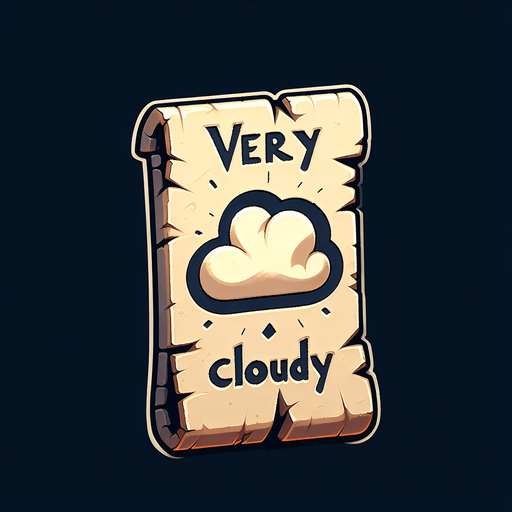 a pergament letter with the name "Very cloudy". It has a big cloud on it. vertical. Single Game Texture. In-Game asset. 2d. Blank background. High contrast. No shadows.