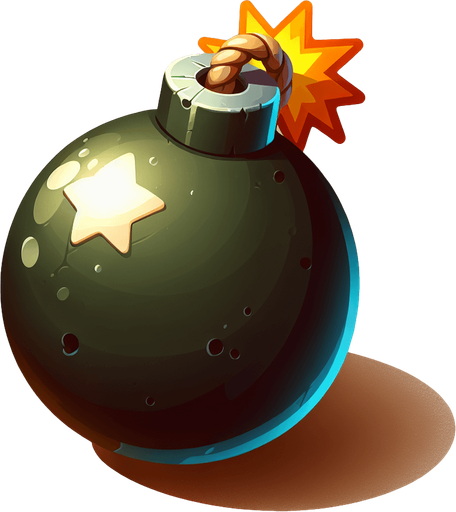bomb.
Single Game Texture. In-Game asset. 2d. Blank background. High contrast. No shadows.