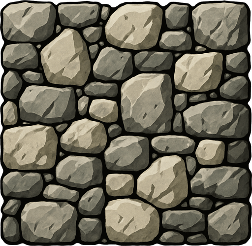 Muralla hecha de piedras y rocas realista en 2D.
In-Game asset.  2d.  High contrast.  No shadows