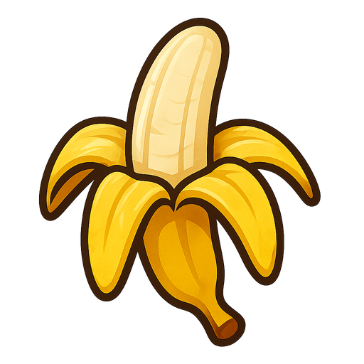 Banana peeled.
Single Game Texture.  In-Game asset.  2d.  Blank background.  High contrast.  No shadows