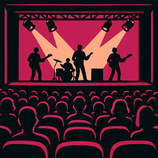 oyun background olacak.tam ekran olsun.bir konser sahnesine bakan koltuk bakış açısında olsun.
In-Game asset.  2d.  High contrast.  No shadows