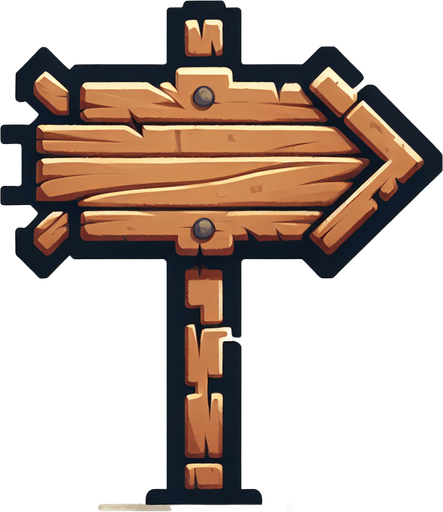 Cartel medieval con forma de flecha hacia la derecha.
Single Game Texture.  In-Game asset.  2d.  Blank background.  High contrast.  No shadows