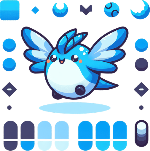 uçan mavi renkte tatlı bir yaratık.
Single Game Texture.  In-Game asset.  2d.  Blank background.  High contrast.  No shadows