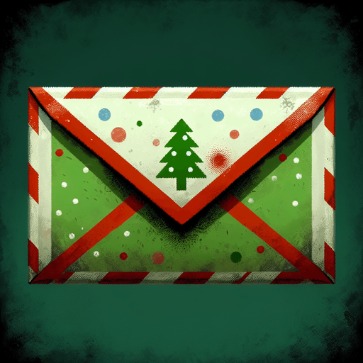 a simple eerie christmas blank dirty letter envelope. Use christmas colors.
Single Game Texture. In-Game asset. 2d. Blank background. High contrast. No shadows. No text.