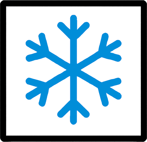 top-down view, simple minimal white square icon, centered ice crystal or snowflake symbol inside, clear sharp lines, no background, clean style, for game UI button, 30x30 px, black border, blue.
In-Game asset.  2d.  High contrast.  No shadows