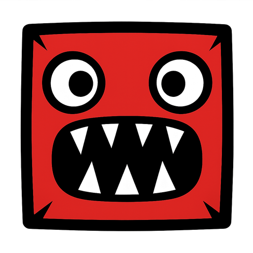 square re cube with 2 eyes and spike teeths inside

In-Game asset.  2d.  High contrast.  No shadows