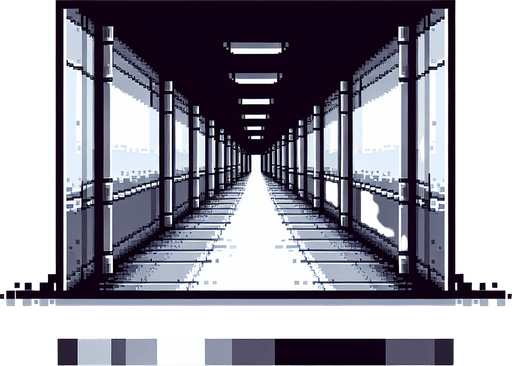 Pixel art uzun gri koridor.
Single Game Texture.  In-Game asset.  2d.  Blank background.  High contrast.  No shadows