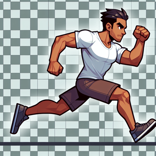 Person man running.
Single Game Texture.  In-Game asset.  2d.  Blank background.  High contrast.  No shadows