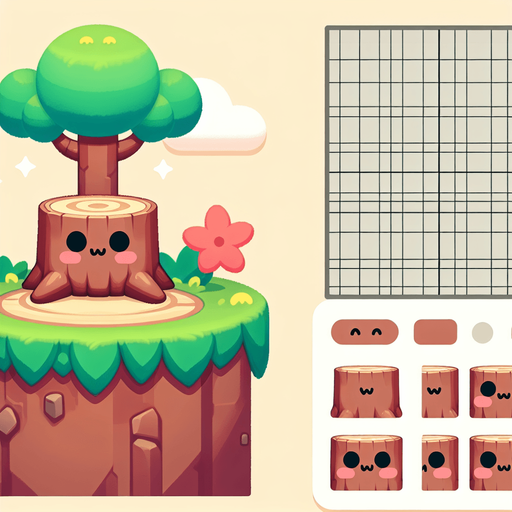 tron d'arbre mignon de plateforme.
Single Game Texture.  In-Game asset.  2d.  Blank background.  High contrast.  No shadows