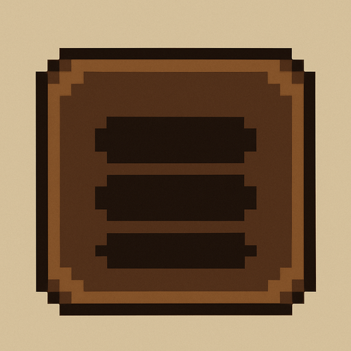 Menu button. Pixel art dark brown..
In-Game asset.  2d.  High contrast.  No shadows No writing inside