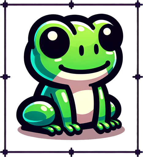 Single cartoon frog sitting.
Game Texture. In-Game asset. 2d. Blank background. High contrast. No shadows.