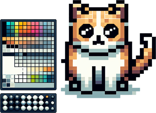 Kedi pixel art.
Single Game Texture.  In-Game asset.  2d.  Blank background.  High contrast.  No shadows