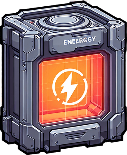 Контейнер с энергией.
Single Game Texture. In-Game asset. 2d. Blank background. High contrast. No shadows.