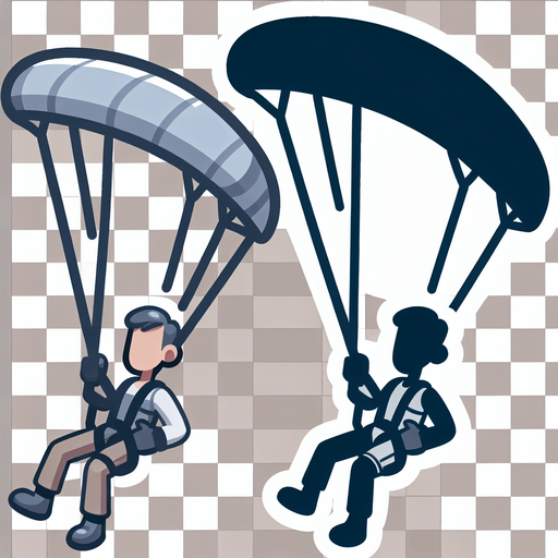 Человек летит на параплане. Мультяшный.
Single Game Texture.  In-Game asset.  2d.  Blank background.  High contrast.  No shadows