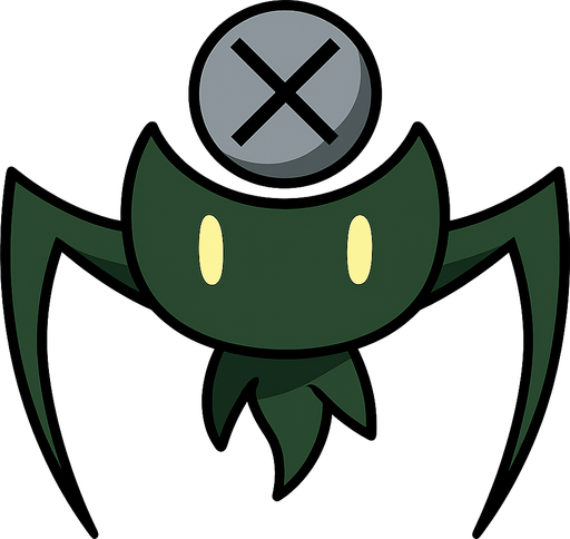 A dark green alien with a gray orb above it. No background. Transparent background. Blank background. No shadows. 2d. In-Game asset. flat